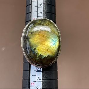 Huge Labradorite gemstone cabochon ring-super flashy! Silver size 9